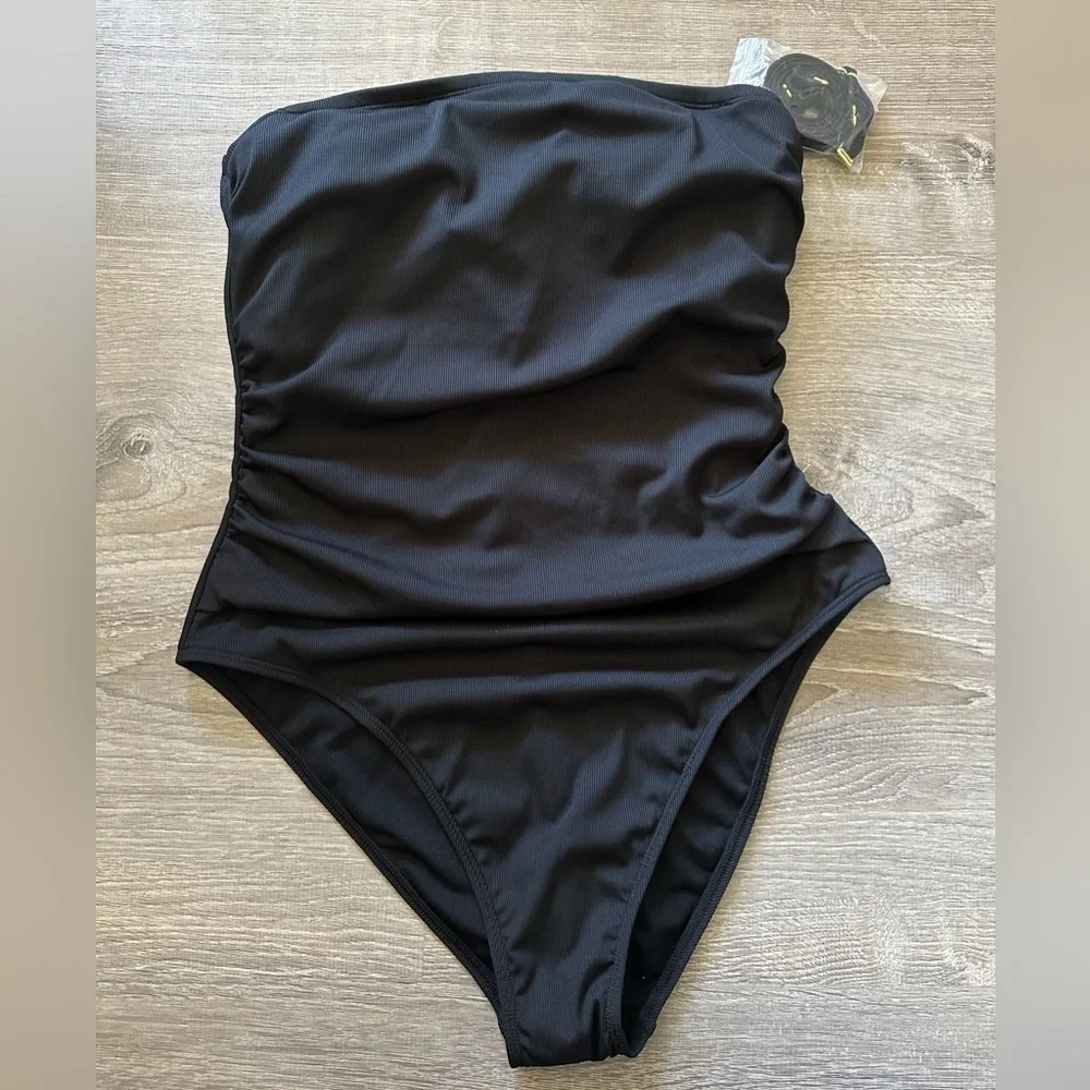 Ribbed Bandeau Cheeky One Piece Swimsuit NEW